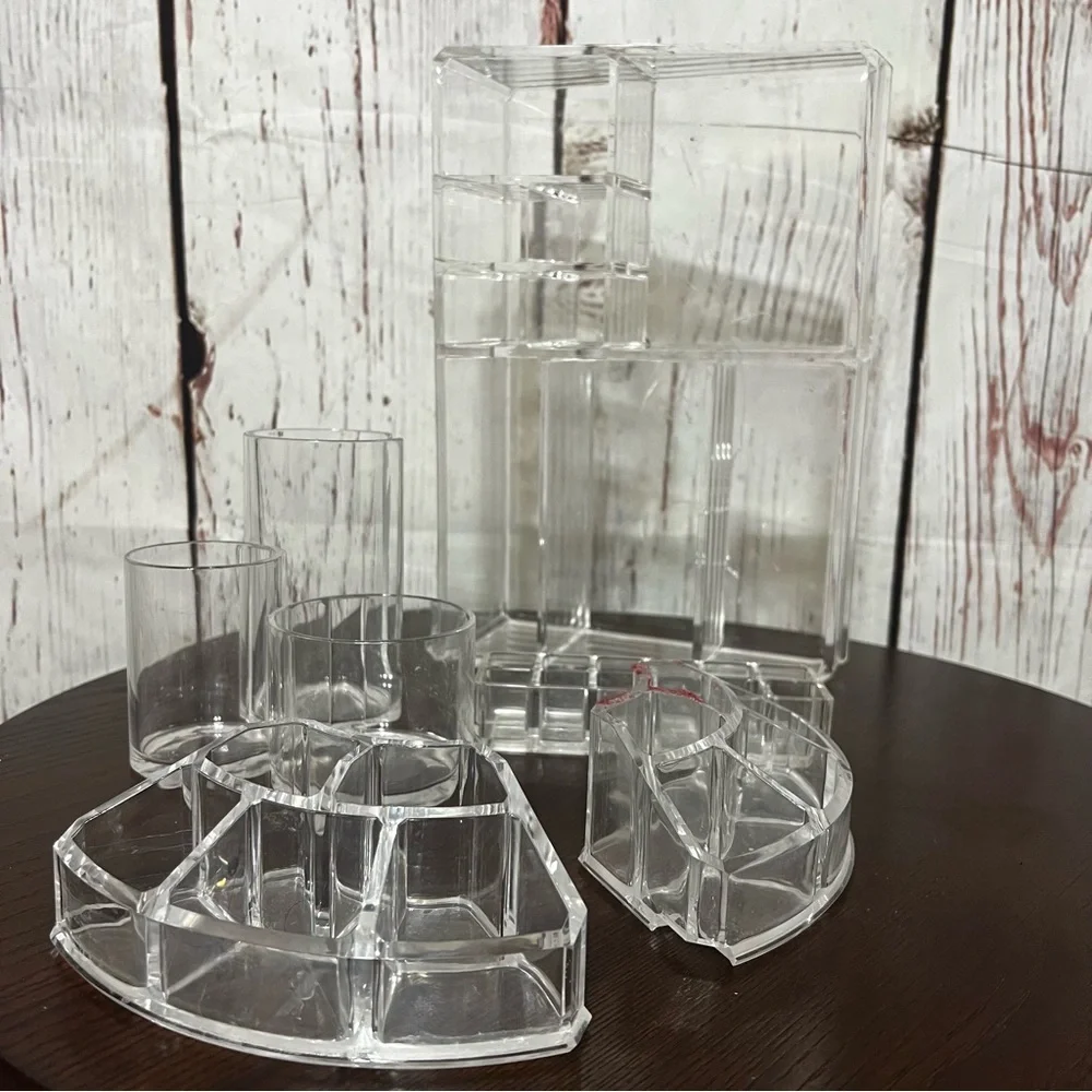 Clear Thick Acrylic Makeup Organizer lot of 5 - Multi-Compartment